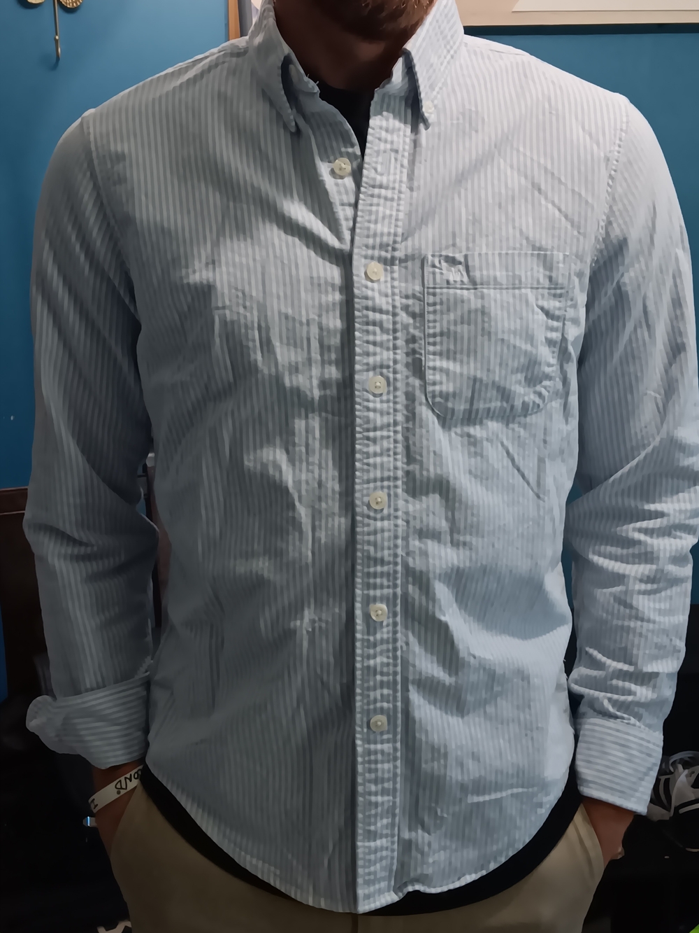 Abercrombie & Fitch Light Blue Thin-Stripe Button-Down Shirt